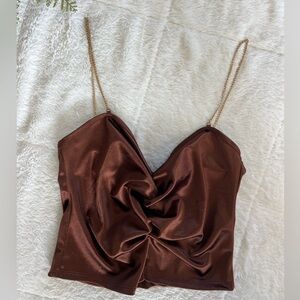 Vibe Sportswear Juniors Silk Tank Top with Gold Chain Straps